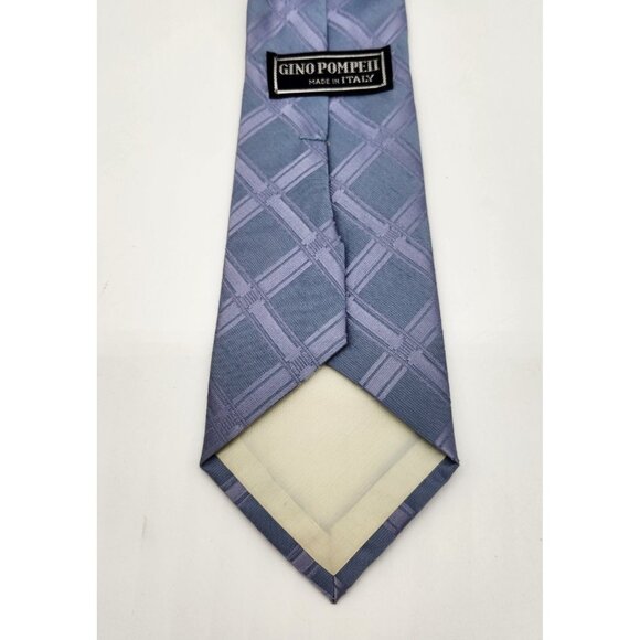 Gino Pompeii Blue Checkered Geometric Tie 100% Polyester EUC - Picture 3 of 7